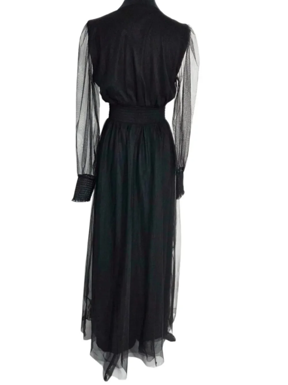 NEW Baltic Born Size Medium Black Tulle Maxi Dress Long Sleeve - Picture 8 of 14